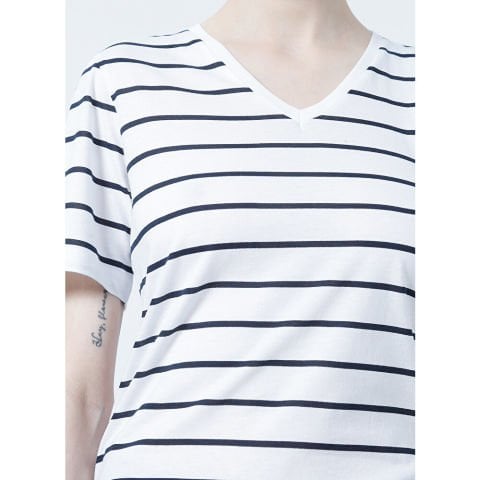 FASHİON FRİENDS KADIN V Yaka Çizgili T-Shirt 22Y0067K1