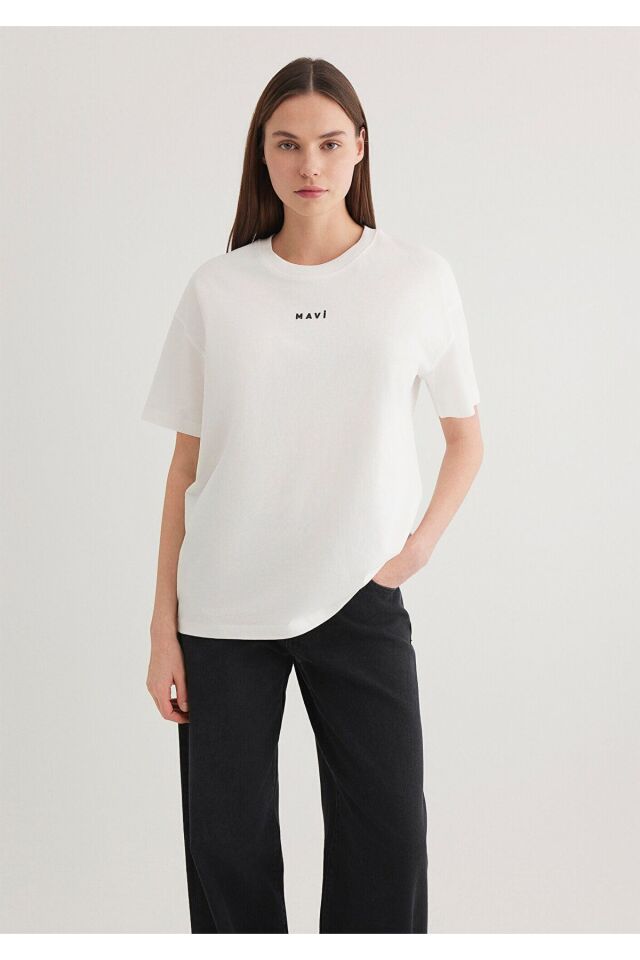 MAVİ KADIN MAVI BASKILI TİŞÖRT Kırık Beyaz 1612518-70057