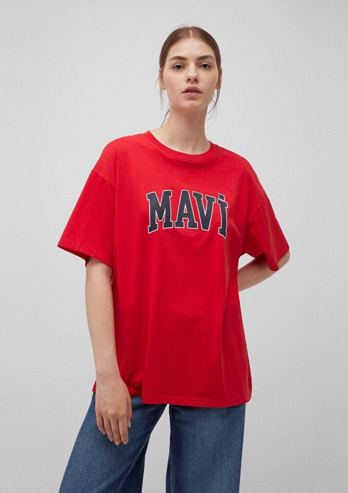 MAVİ KADIN MAVİ BASKILI TİŞÖRT ACI KIRMIZI 1600843-82054