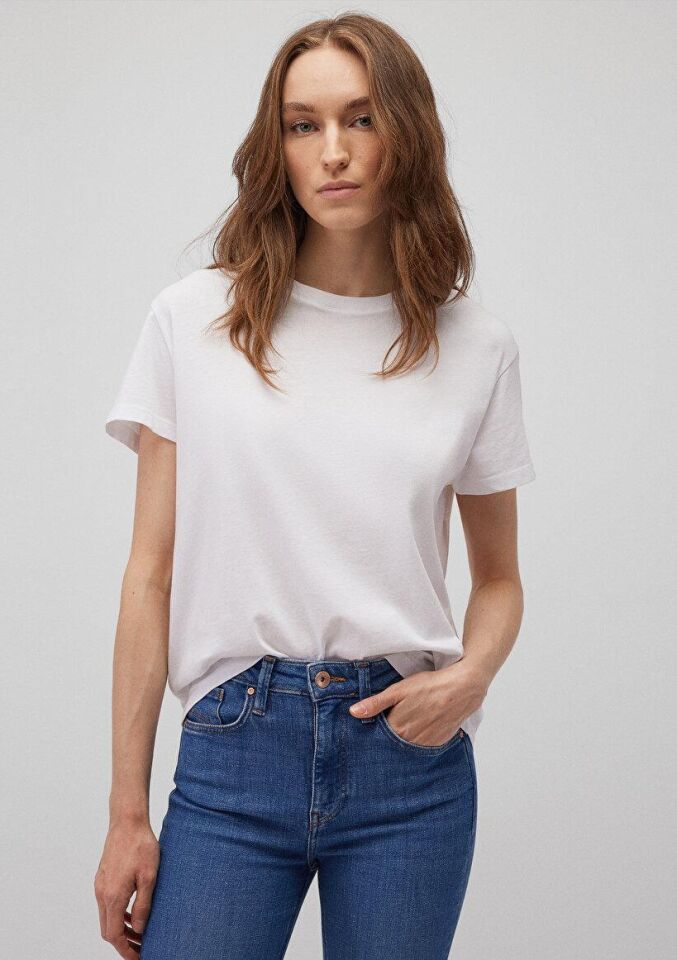 MAVİ KADIN YUVARLAK YAKA TİŞÖRT BEYAZ 1600955-620