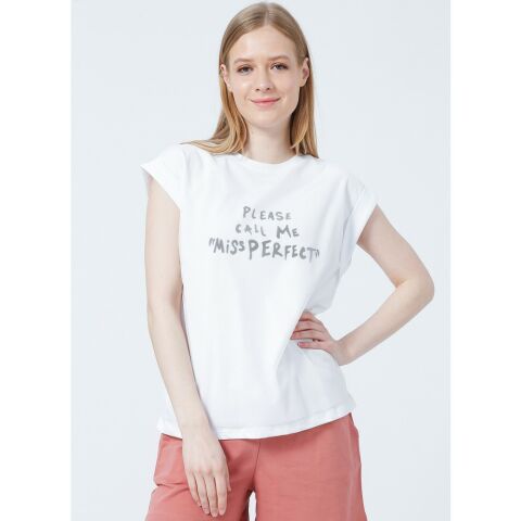 FASHİON FRİENDS KADIN TÜL DETAYLI BASKILI T-SHİRT 22Y0069K1