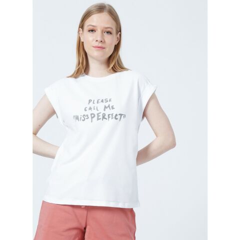 FASHİON FRİENDS KADIN TÜL DETAYLI BASKILI T-SHİRT 22Y0069K1