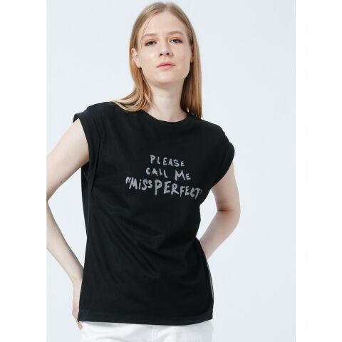 FASHİON FRİENDS KADIN TÜL DETAYLI BASKILI T-SHİRT 22Y0069K1