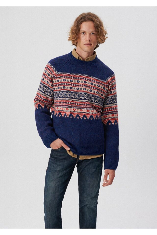 MAVİ ERKEK JAKARLI KAZAK Saks Mavi 0710126-70896