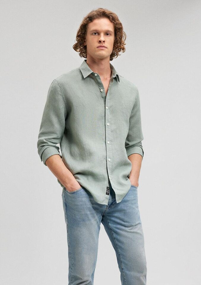 MAVİ ERKEK KETEN GÖMLEK Chinois Green 021190-70120