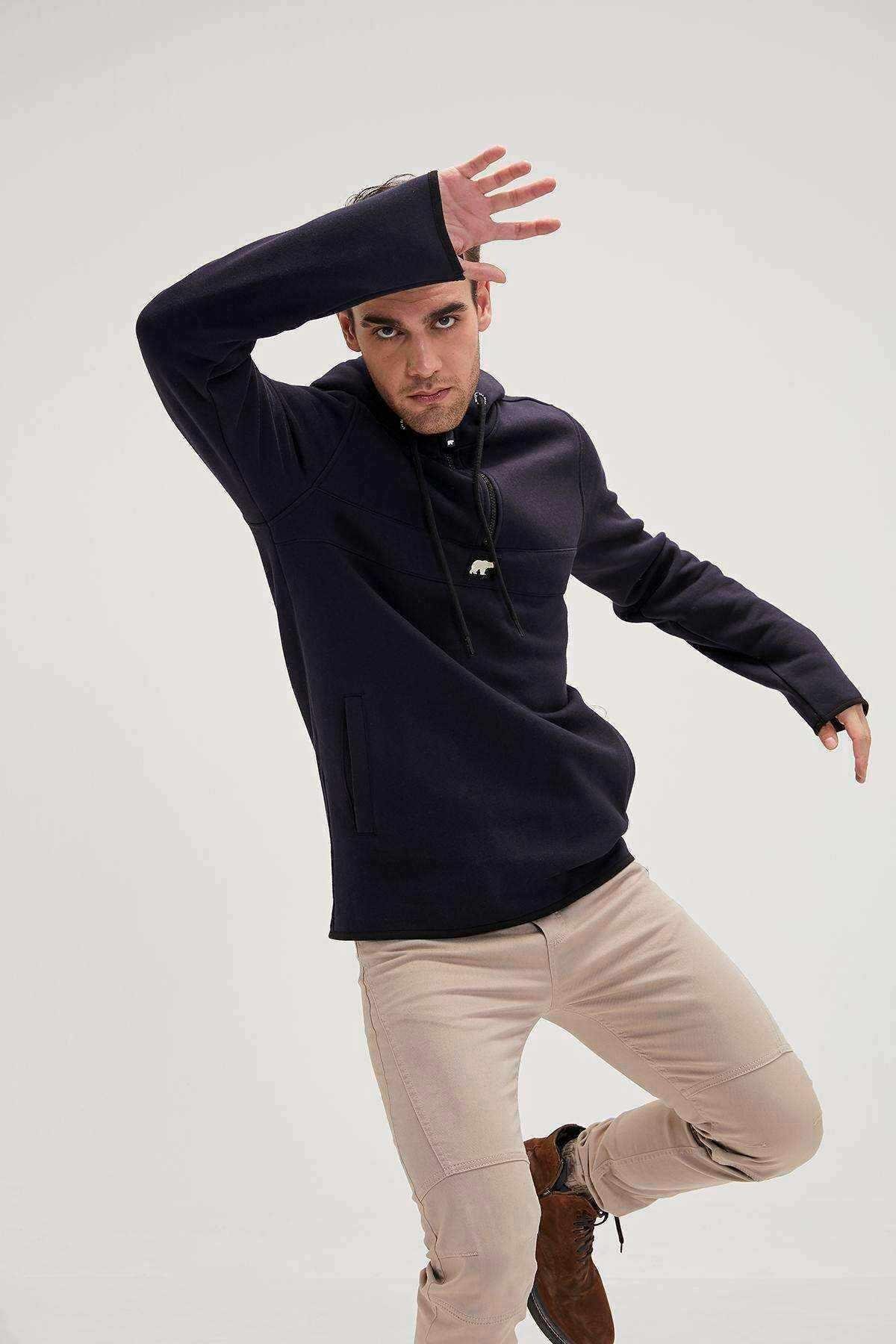 BAD BEAR ERKEK DEFENCE HALF-ZIP HOODIE 19.02.27.027 LACİVERT - XL