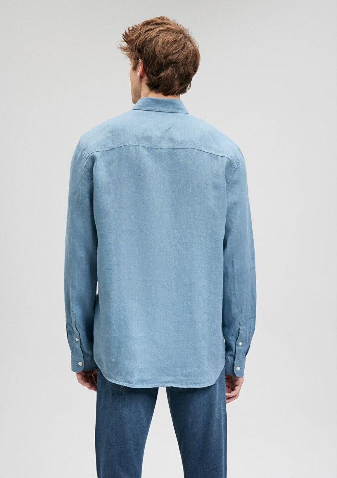 MAVİ ERKEK KETEN GÖMLEK Koyu Havacı Mavi 021190-70877