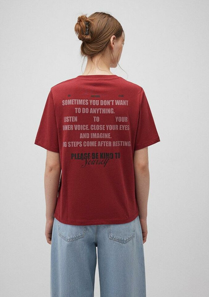 MAVİ KADIN SLOGAN BASKILI TİŞÖRT New Maroon 1612608-88011