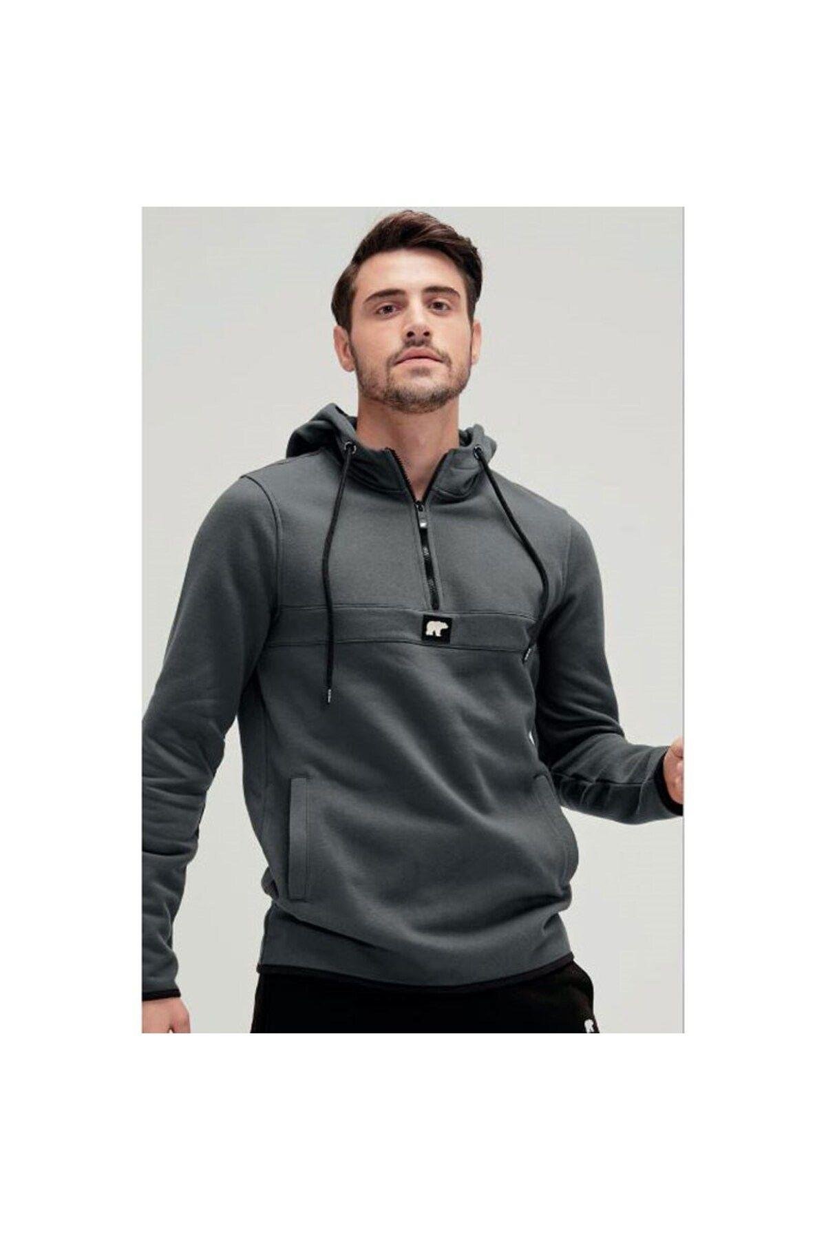 BAD BEAR ERKEK DEFENCE HALF-ZIP HOODIE 19.02.27.027 GRİ - L