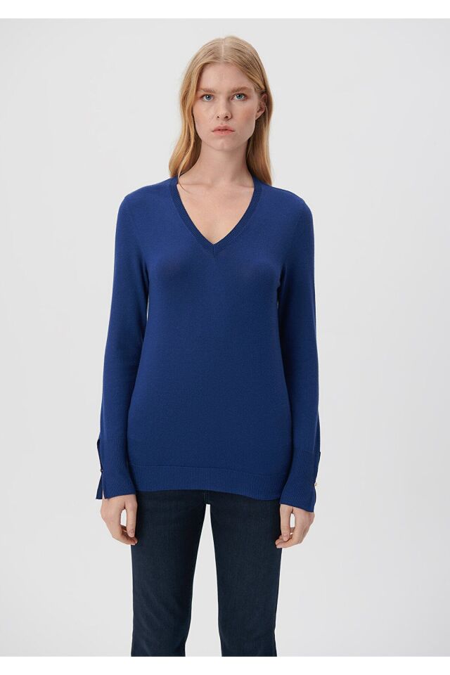MAVİ KADIN V YAKA KAZAK Derin Mavi 171346-70491