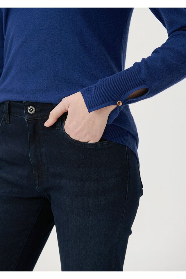 MAVİ KADIN V YAKA KAZAK Derin Mavi 171346-70491