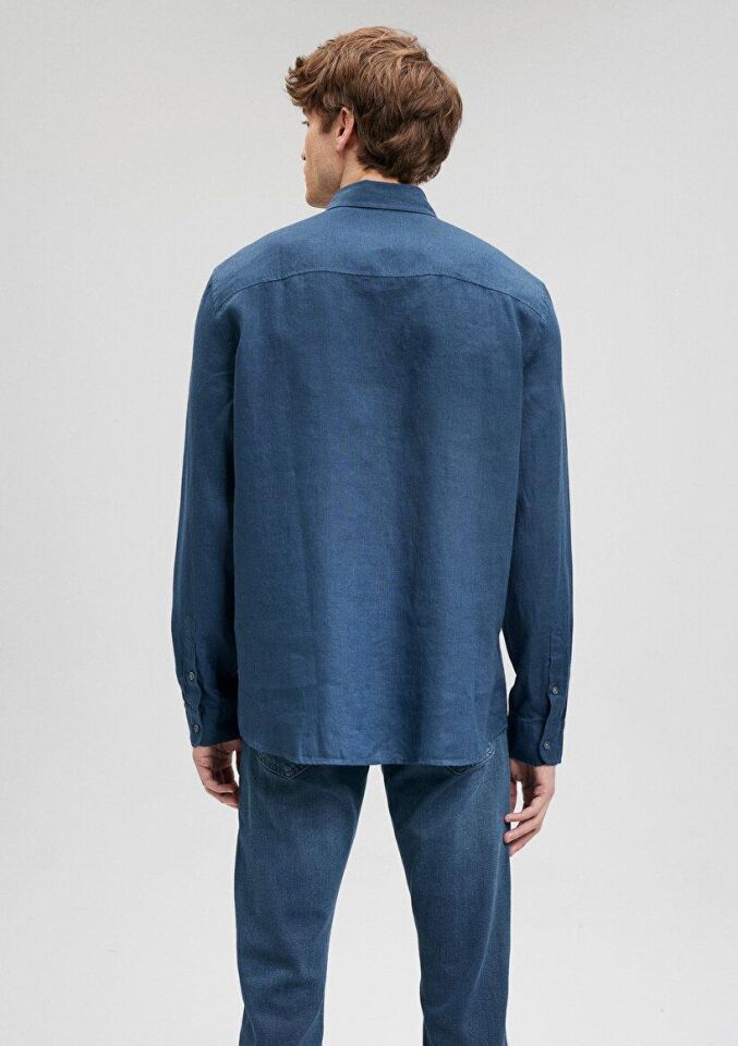 MAVİ ERKEK KETEN GÖMLEK Lacivert 021190-81802
