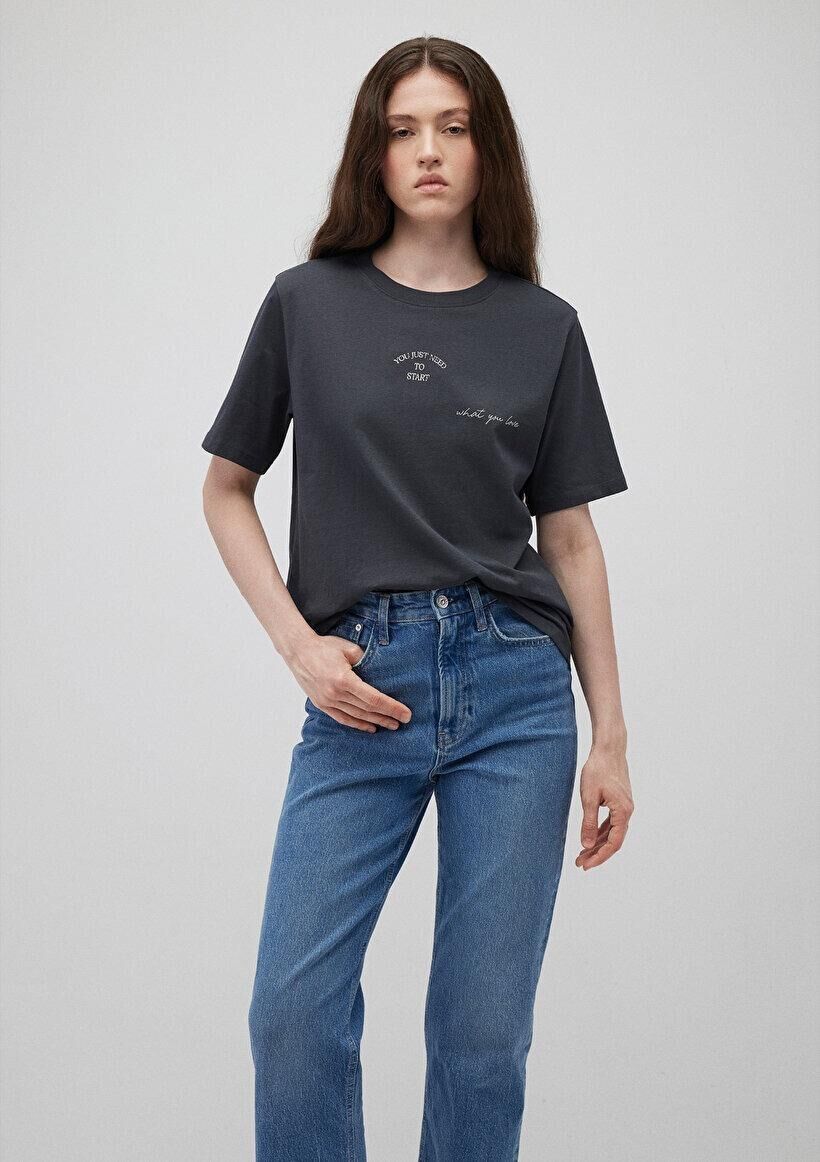 MAVİ KADIN KELEBEK BASKILI TİŞÖRT Kömür 1612597-70087