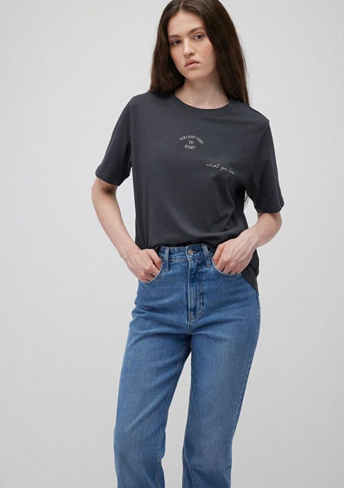 MAVİ KADIN KELEBEK BASKILI TİŞÖRT Kömür 1612597-70087