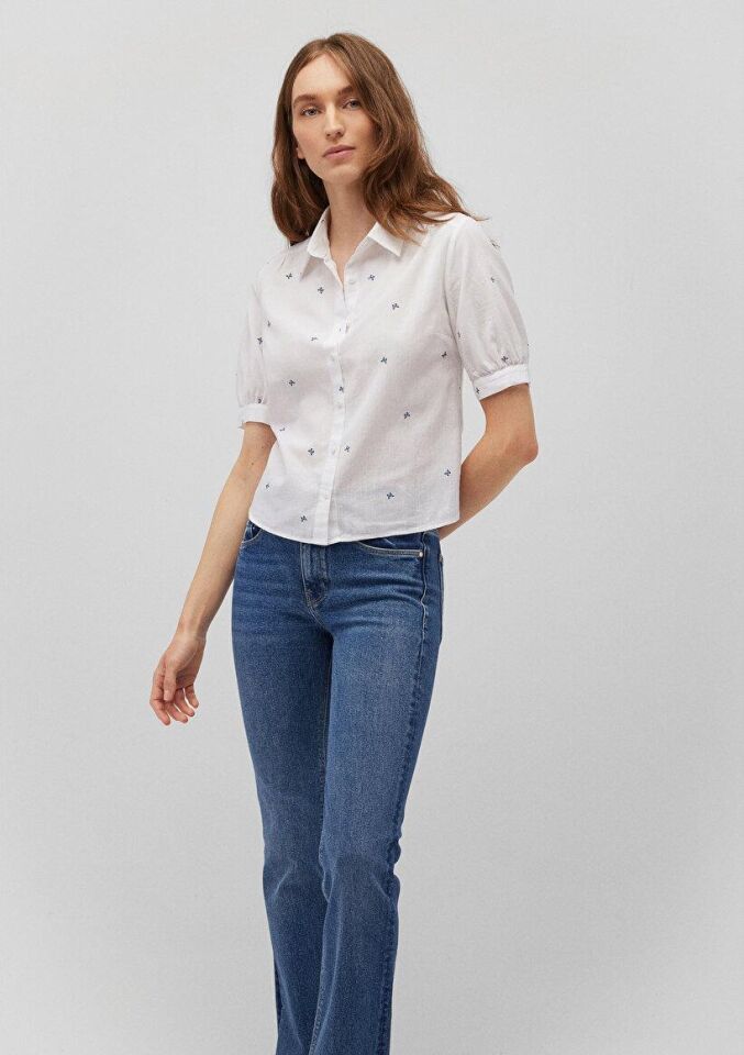 MAVİ KADIN KISA KOL GÖMLEK Nayv Mini Butterfly Prin 1210060-88201