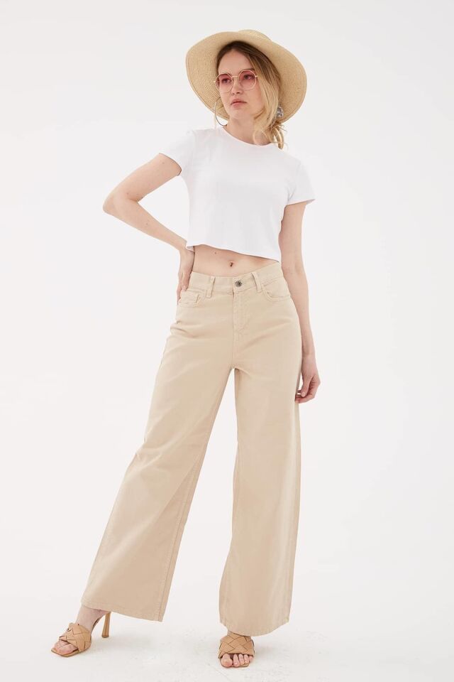 FASHION FRIENDS KADIN YÜKSEK BEL GENİŞ PAÇA PANTOLON 23Y-PNT0297K1