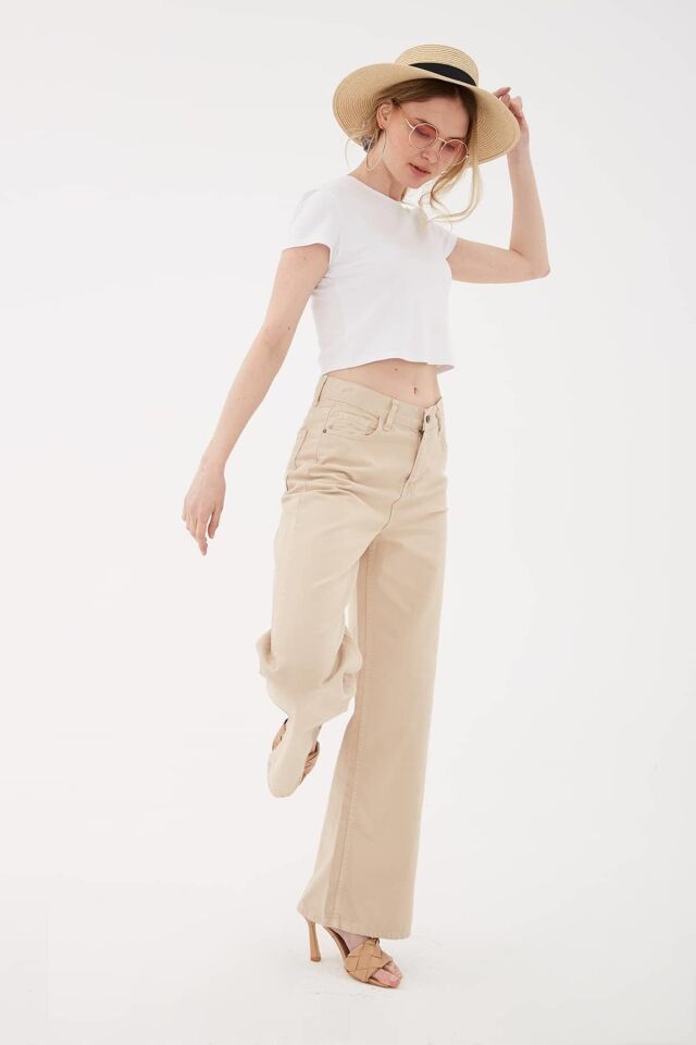 FASHION FRIENDS KADIN YÜKSEK BEL GENİŞ PAÇA PANTOLON 23Y-PNT0297K1