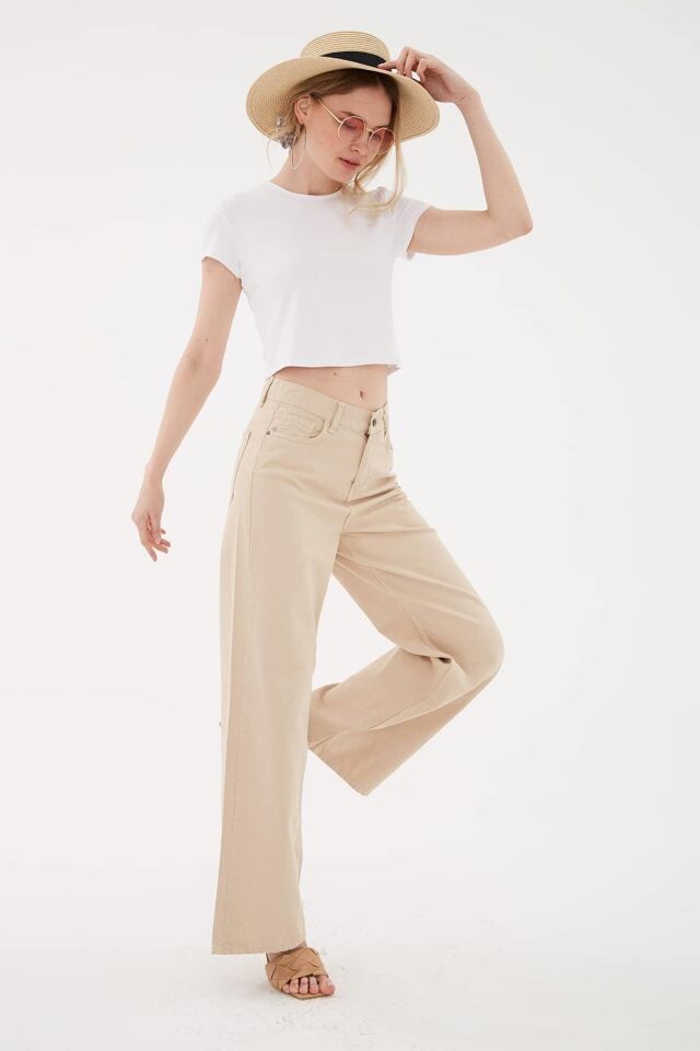 FASHION FRIENDS KADIN YÜKSEK BEL GENİŞ PAÇA PANTOLON 23Y-PNT0297K1