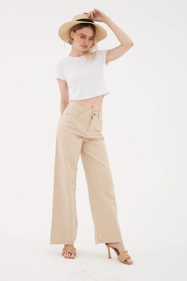 FASHION FRIENDS KADIN YÜKSEK BEL GENİŞ PAÇA PANTOLON 23Y-PNT0297K1