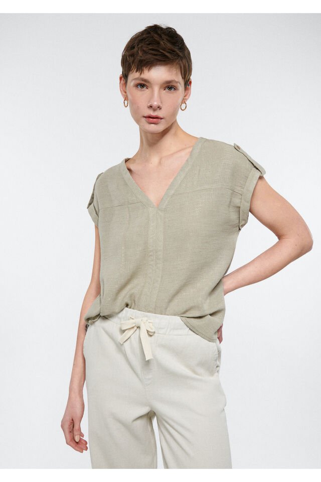 MAVİ KADIN V YAKA BLUZ Kum 122504-80697