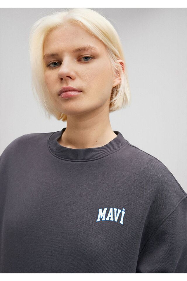 MAVİ KADIN LOGO KISA SWEATSHIRT Koyu Gri 1611601-70763