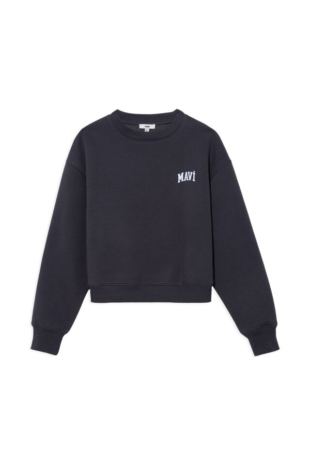 MAVİ KADIN LOGO KISA SWEATSHIRT Koyu Gri 1611601-70763