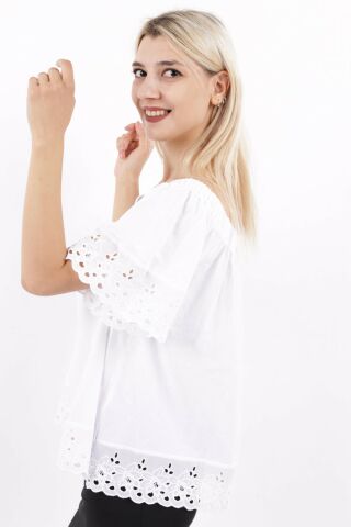 FASHİON FRİENDS  KADIN DANTEL DETAYLI BLUZ 22Y0455K1