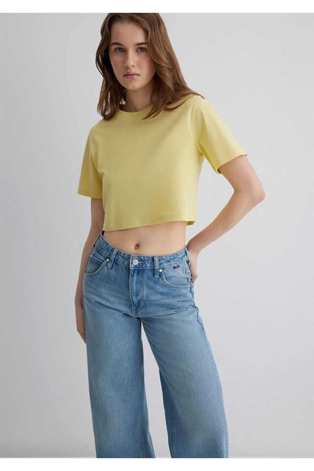 MAVİ KADIN KISA KOLLU CROP TİŞÖRT Kirli Sarı 1613072-71285
