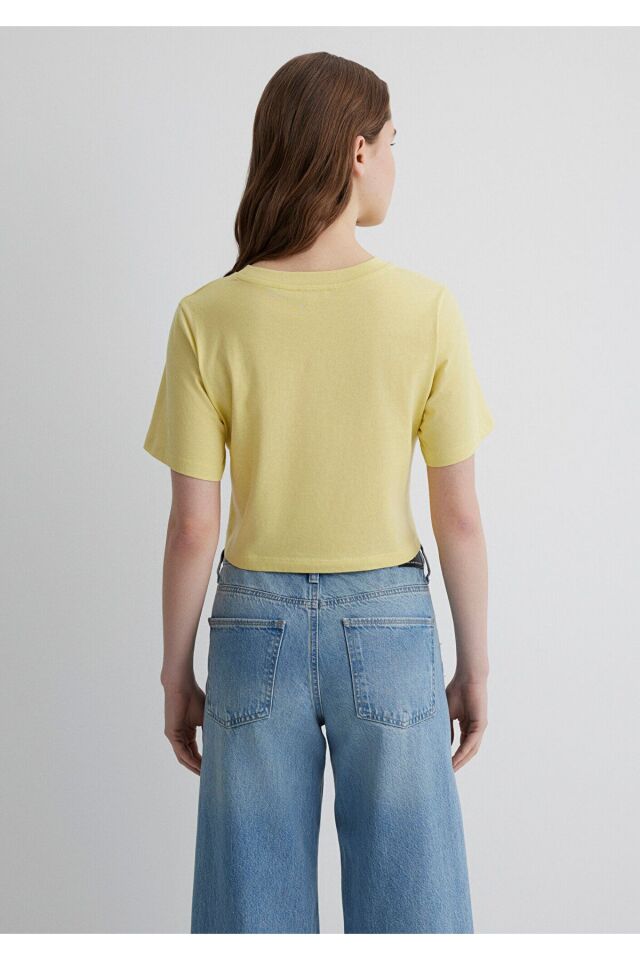 MAVİ KADIN KISA KOLLU CROP TİŞÖRT Kirli Sarı 1613072-71285
