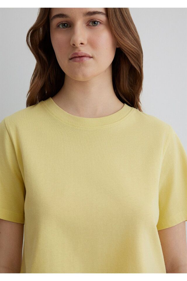 MAVİ KADIN KISA KOLLU CROP TİŞÖRT Kirli Sarı 1613072-71285