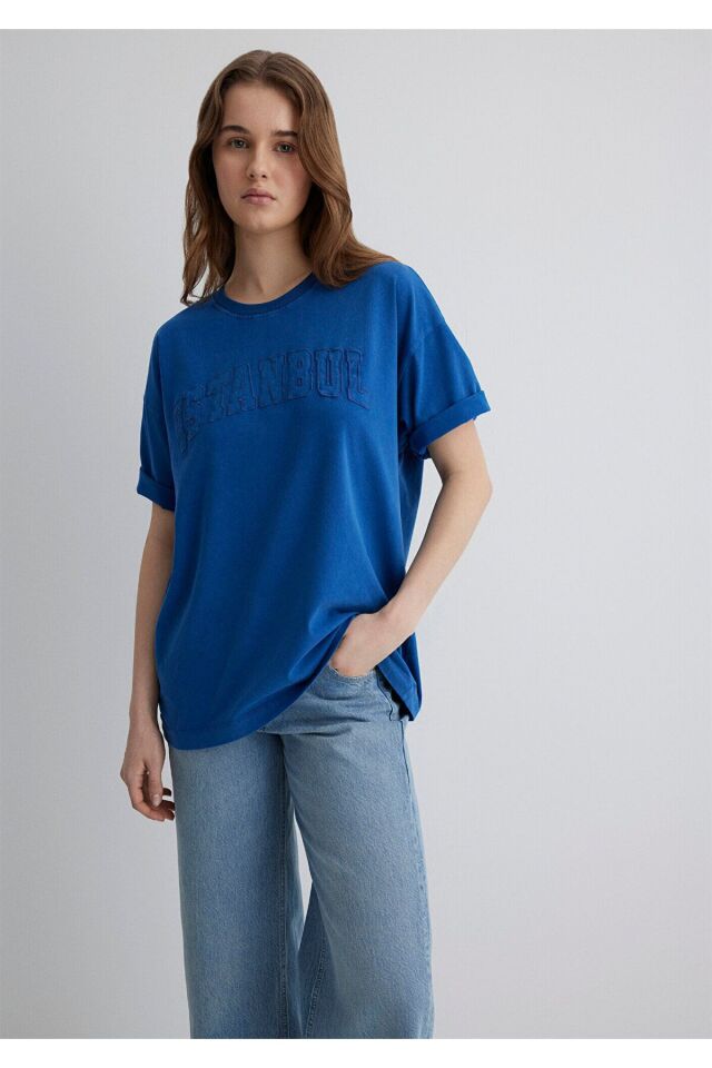 MAVİ KADIN ISTANBUL BASKILI TİŞÖRT Galaxy Blue 1613219-88121