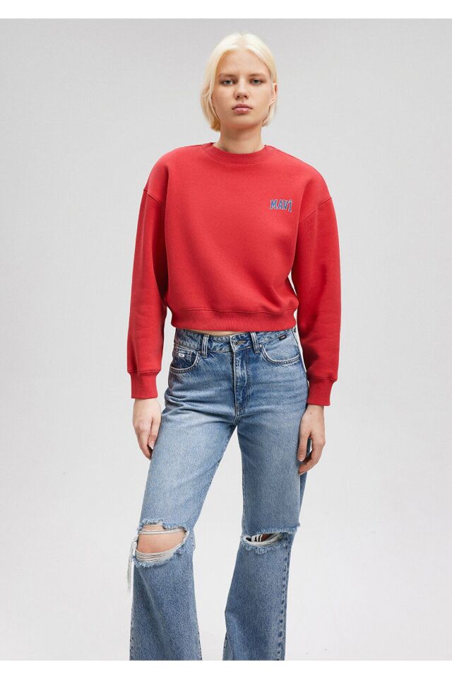 MAVİ KADIN LOGO KISA SWEATSHIRT Lipstick Red 1611601-70936