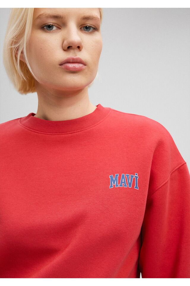 MAVİ KADIN LOGO KISA SWEATSHIRT Lipstick Red 1611601-70936