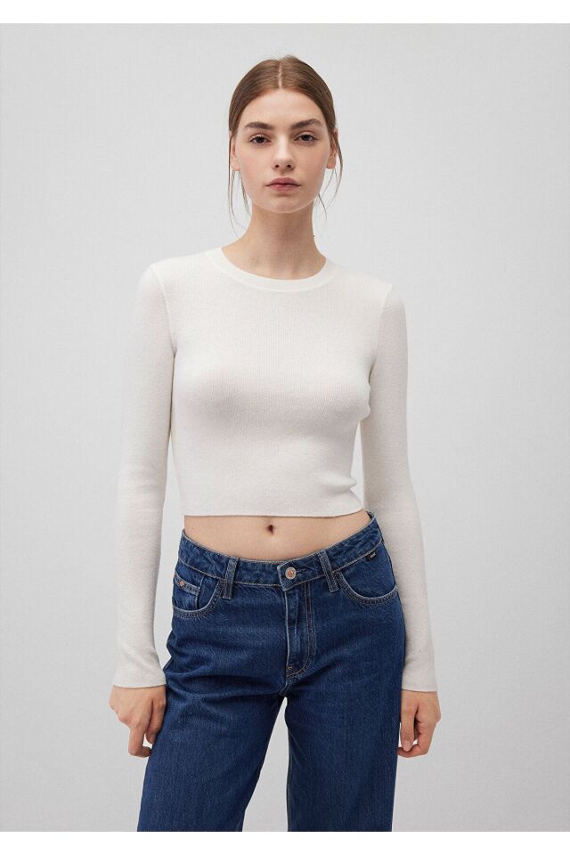 MAVİ KADIN BİSİKLET YAKA KAZAK Kırık Beyaz 1710474-70057