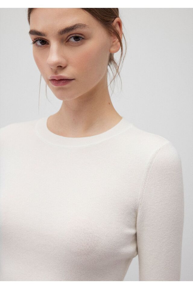 MAVİ KADIN BİSİKLET YAKA KAZAK Kırık Beyaz 1710474-70057