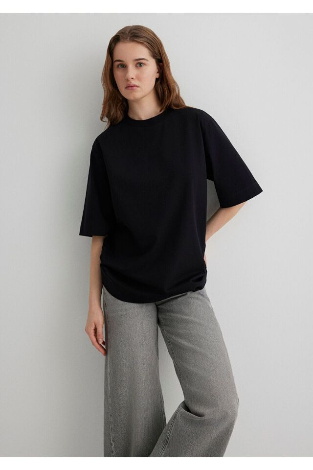 MAVİ KADIN BİSİKLET YAKA TİŞÖRT Siyah 1613031-900