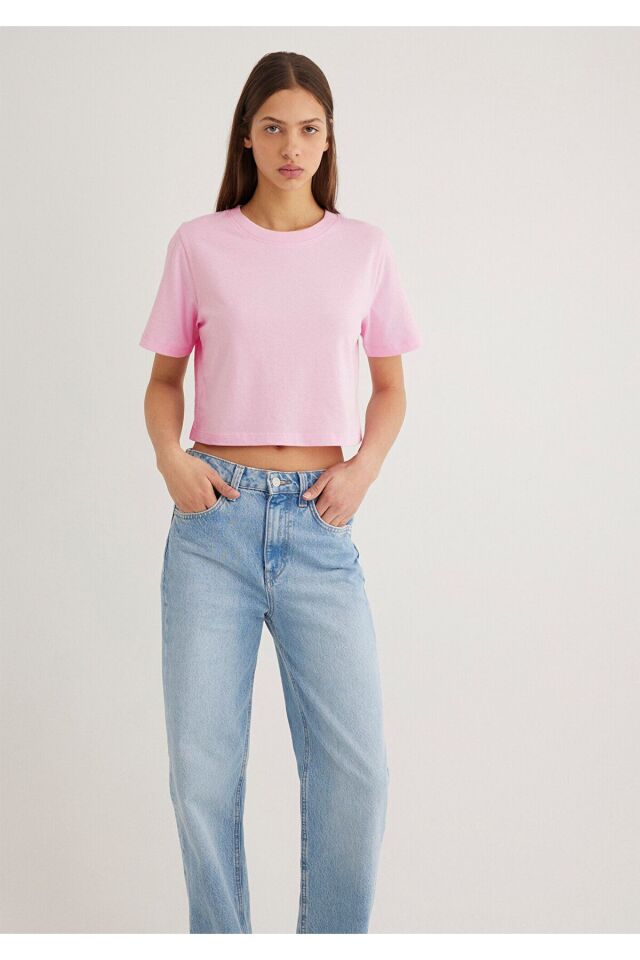 MAVİ KADIN KISA KOLLU CROP TİŞÖRT Lilac Sachet 1613072-71117