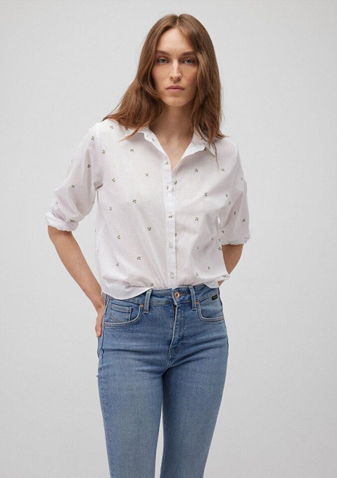 MAVİ KADIN UZUN KOL GÖMLEK Comfrey Leave Print 1210030-88007