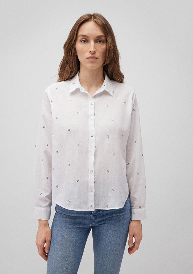 MAVİ KADIN UZUN KOL GÖMLEK Comfrey Leave Print 1210030-88007