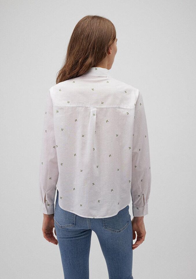 MAVİ KADIN UZUN KOL GÖMLEK Comfrey Leave Print 1210030-88007