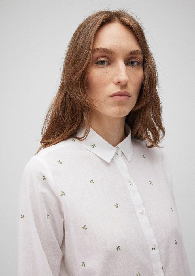 MAVİ KADIN UZUN KOL GÖMLEK Comfrey Leave Print 1210030-88007