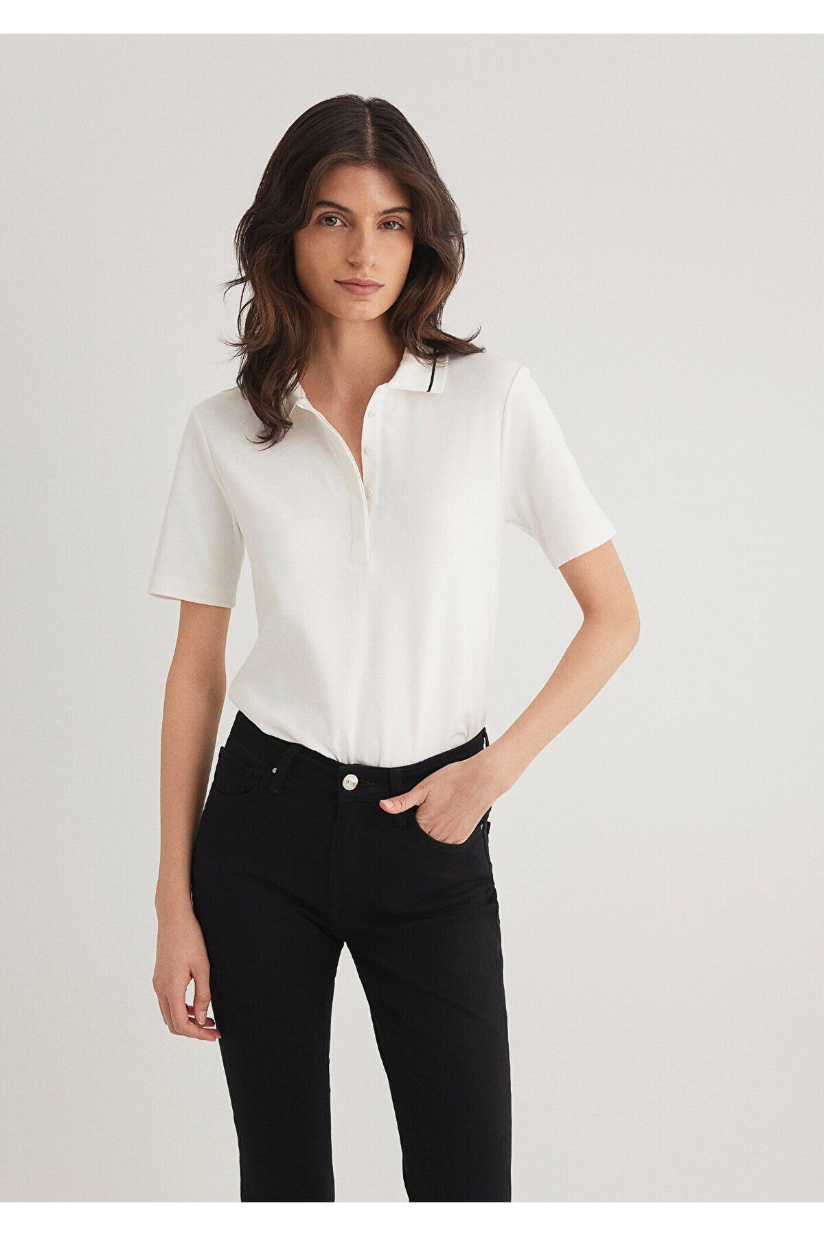 MAVİ KADIN KISA KOLLU POLO ÜST Kırık Beyaz 1612913-70057