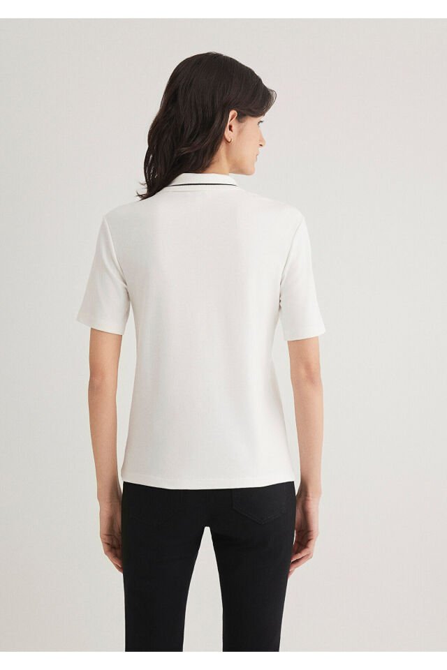 MAVİ KADIN KISA KOLLU POLO ÜST Kırık Beyaz 1612913-70057