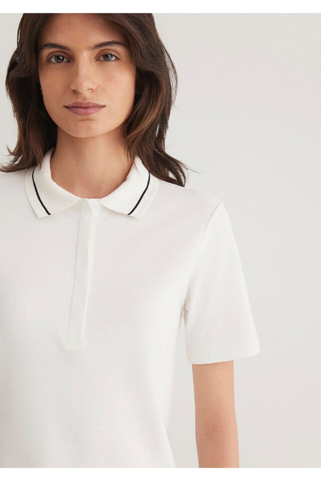 MAVİ KADIN KISA KOLLU POLO ÜST Kırık Beyaz 1612913-70057