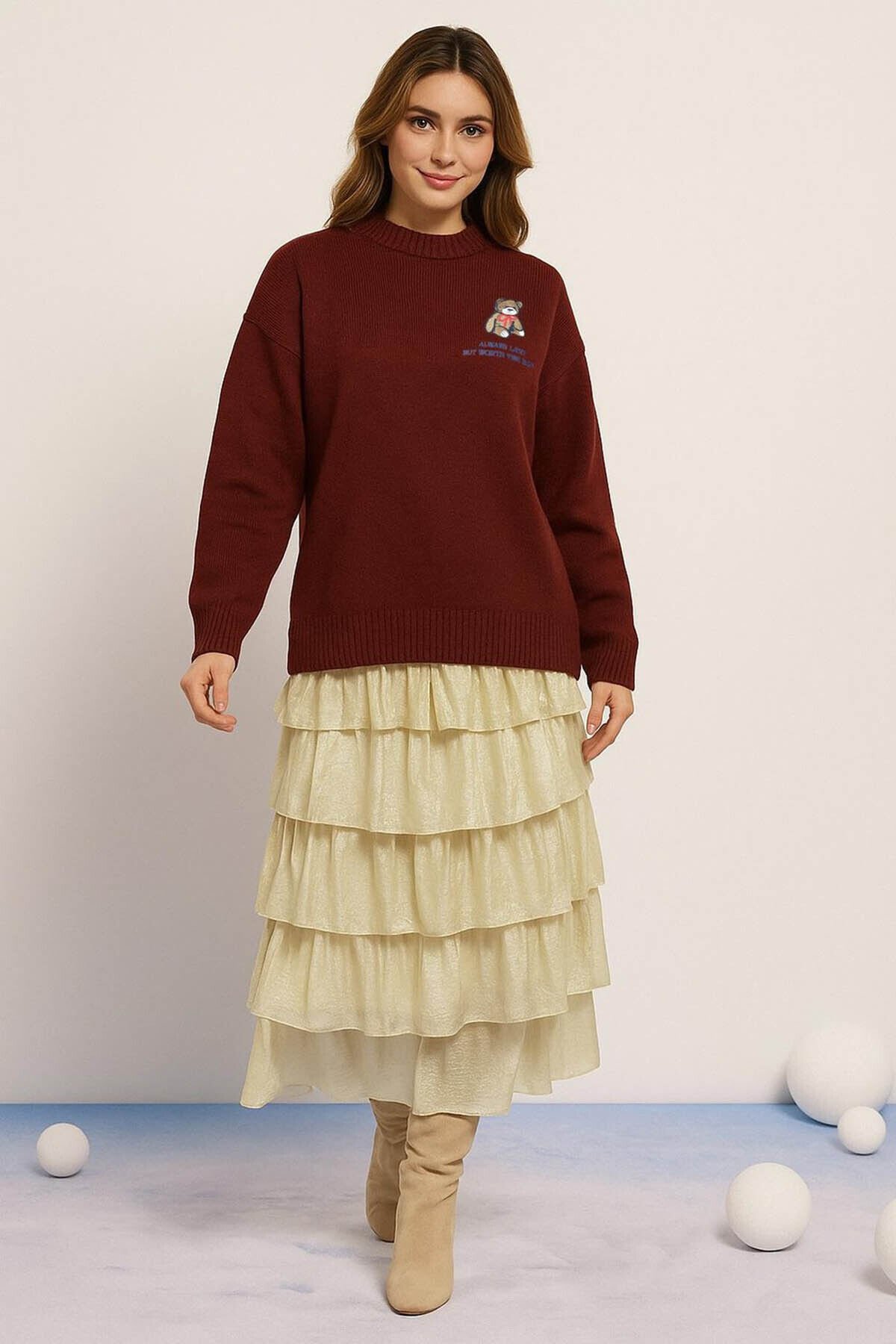 FASHION FRIENDS KADIN NAKIŞLI KAZAK 25K0313K1