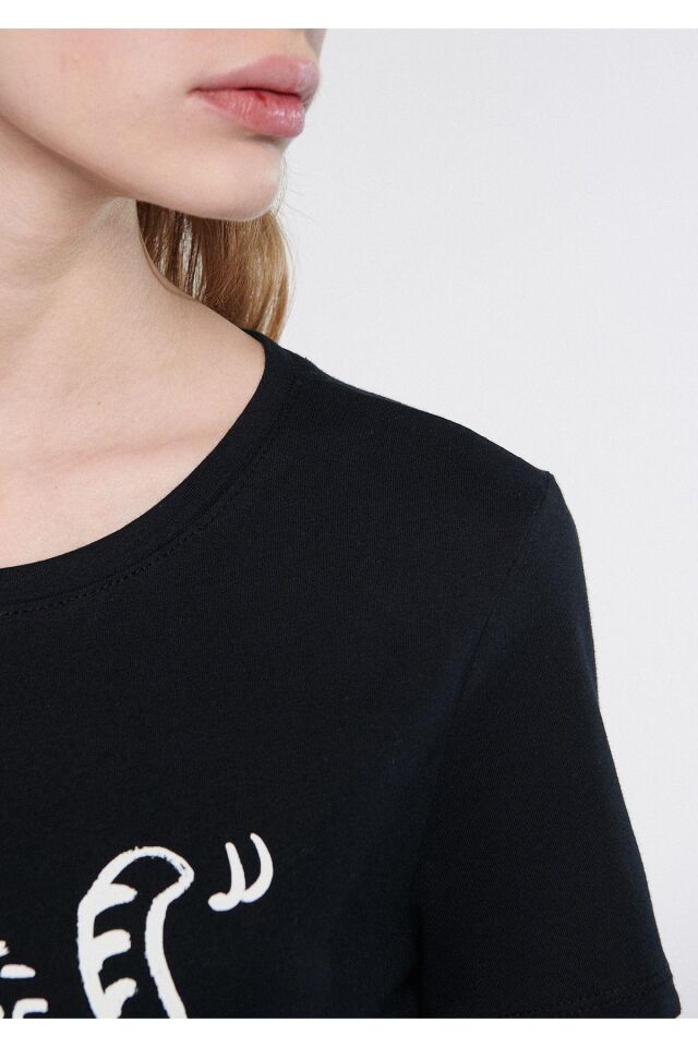 MAVİ KADIN KEDİ BASKILI TIŞORT Siyah 1611292-900