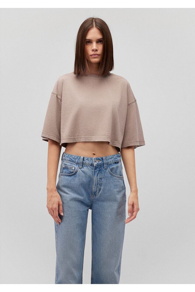MAVİ KADIN KISA KOLLU CROP TİŞÖRT Ay Taşı Bej 1612662-70364