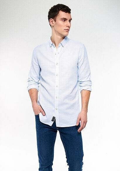 MAVİ ERKEK UZUN KOL GÖMLEK  Puslu Mavi 020579-70871 MAVİ - M
