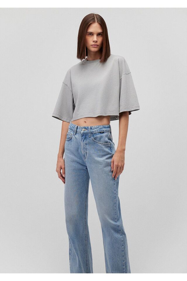 MAVİ KADIN KISA KOLLU CROP TİŞÖRT Çelik Gri 1612662-70098