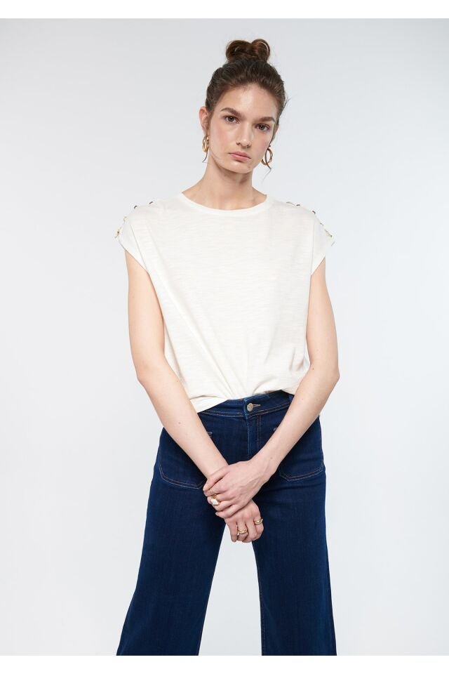 MAVİ KADIN BİSİKLET YAKA BLUZ Kırık Beyaz 1611455-70057